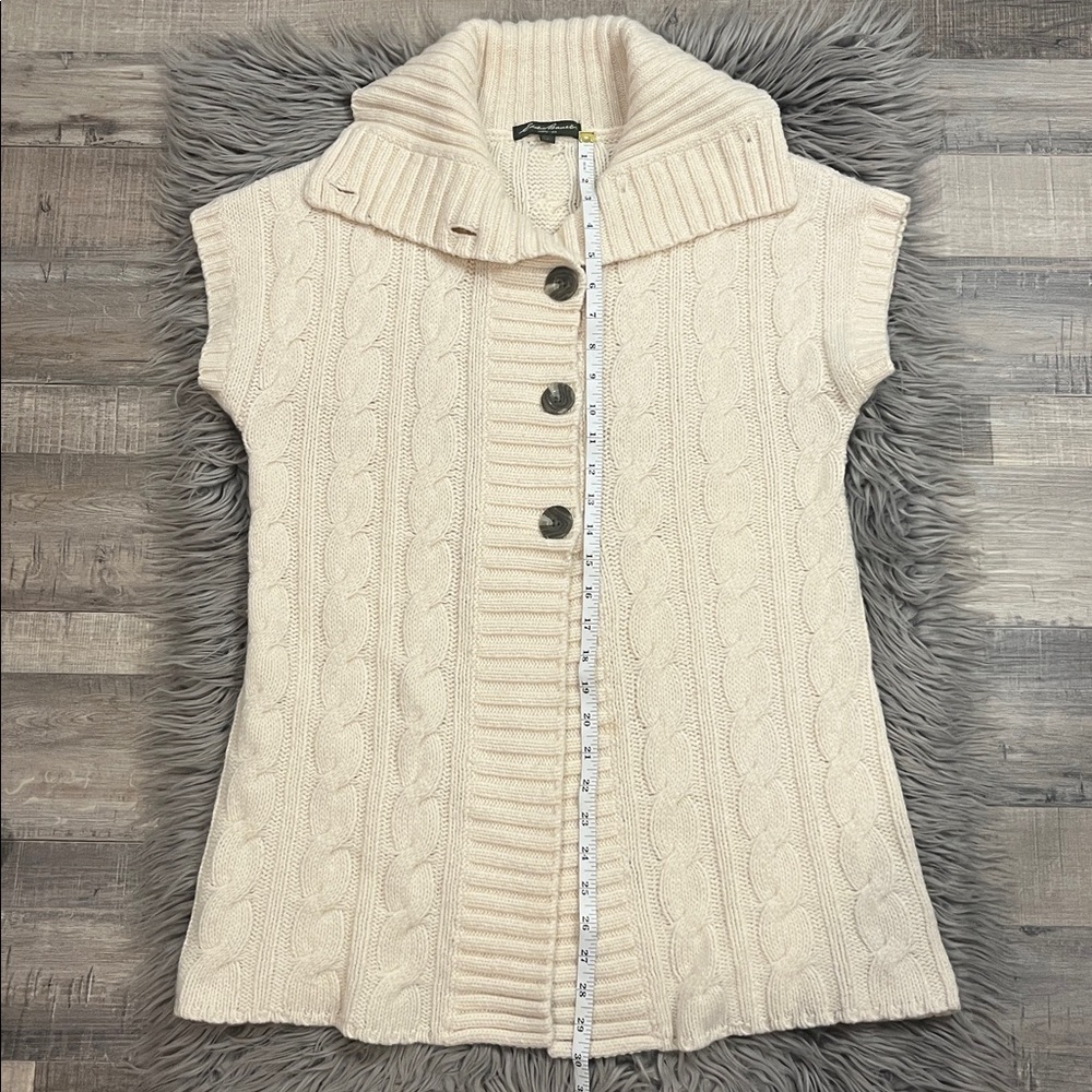 Eddie Bauer merino wool blend cable knit shawl collar cardigan sweater cream L - Picture 6 of 8